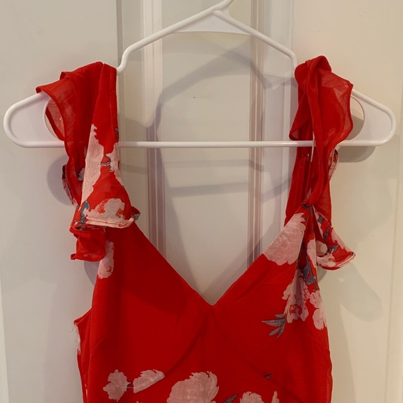 Lulu's Red Floral Ruffle Maxi Dress - Picture 2 of 7